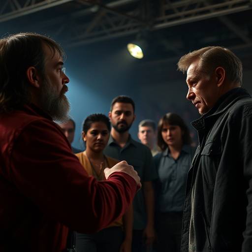 Atores experientes trabalhando em uma cena dramática durante o curso avanäado